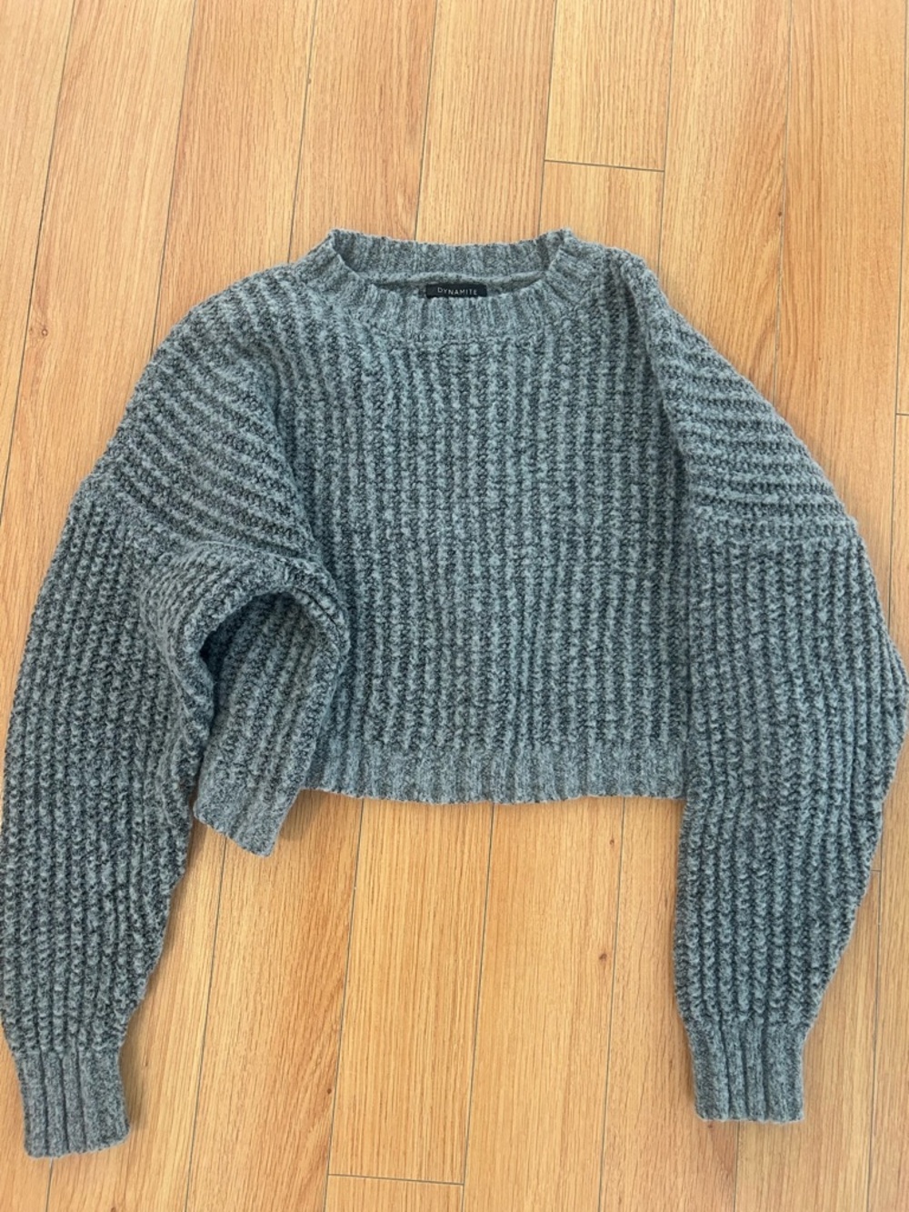 Dynamite Heather Gray Cropped Ribbed Crew Sweater